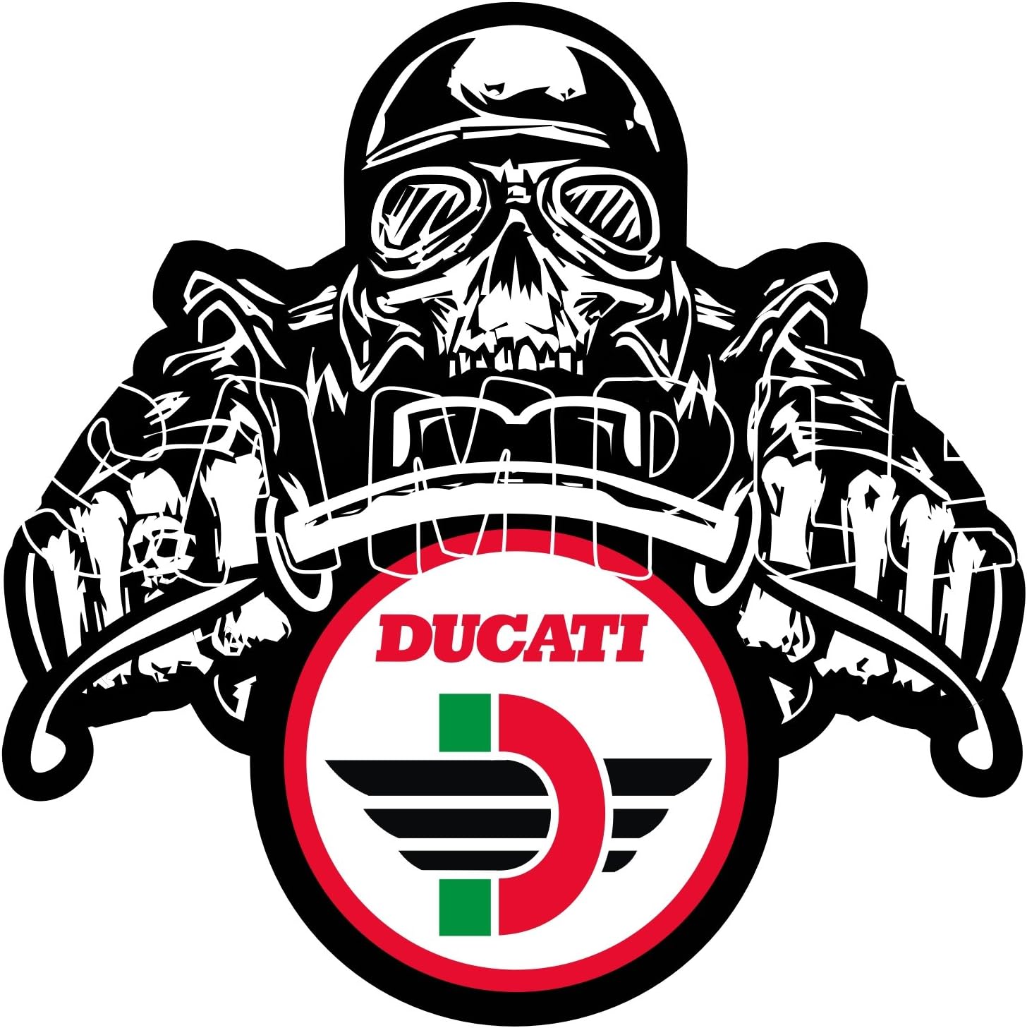90MM DUCATI NEVER SAY DIE CAFE RACER STICKER, use on Motorbikes, Scooters, Helmets, Leg Shields.