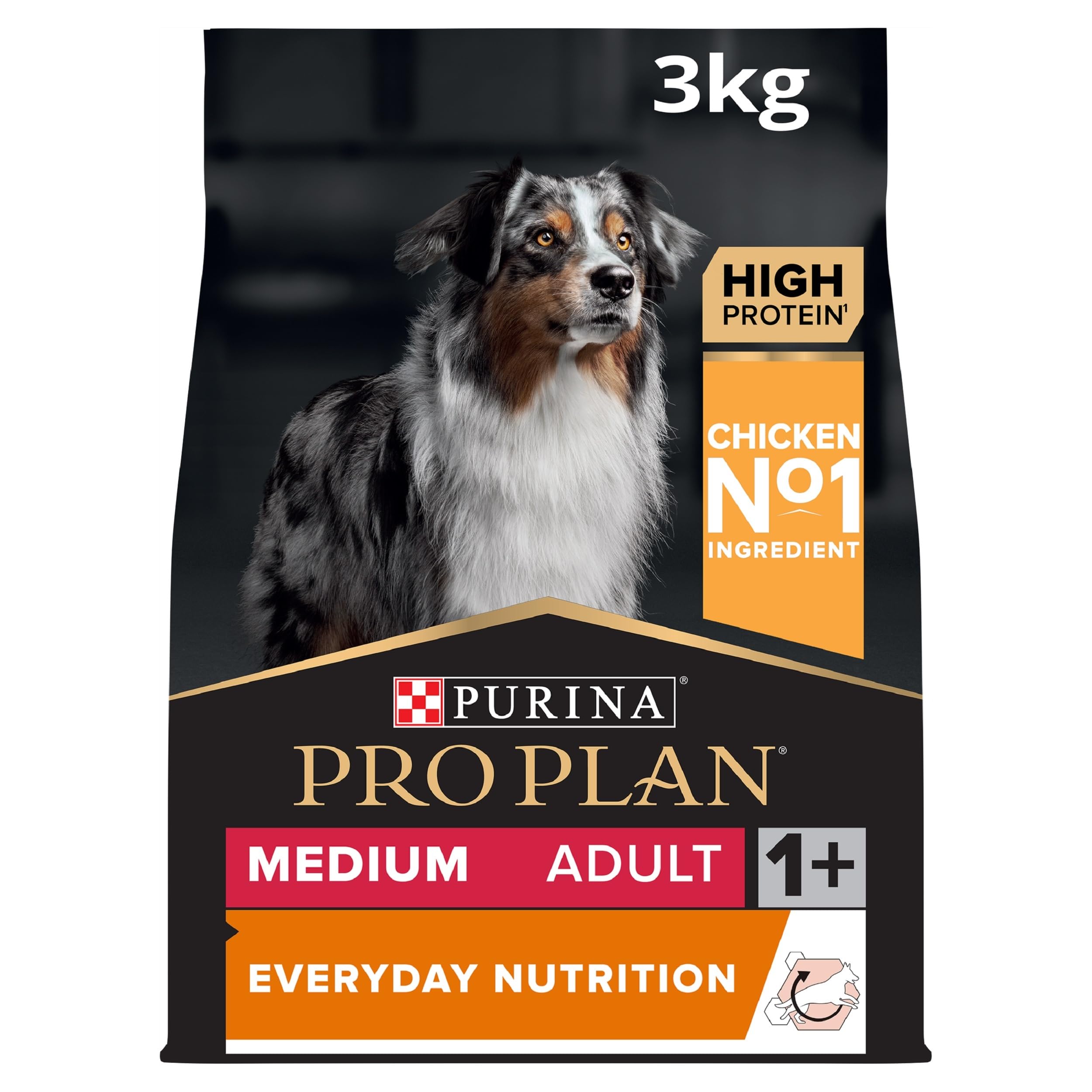 PRO PLAN Medium Adult Everyday Nutrition Chicken Dry Dog Food 3kg (Pack of 4)