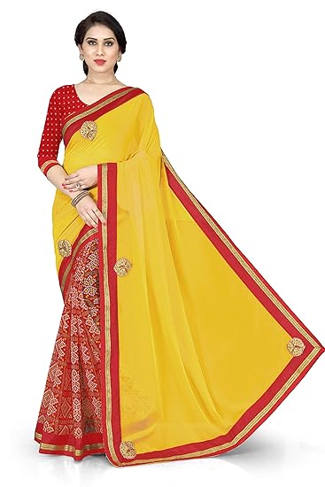 Womens Georgette Saree With Blouse Piece (11919_Yellow)