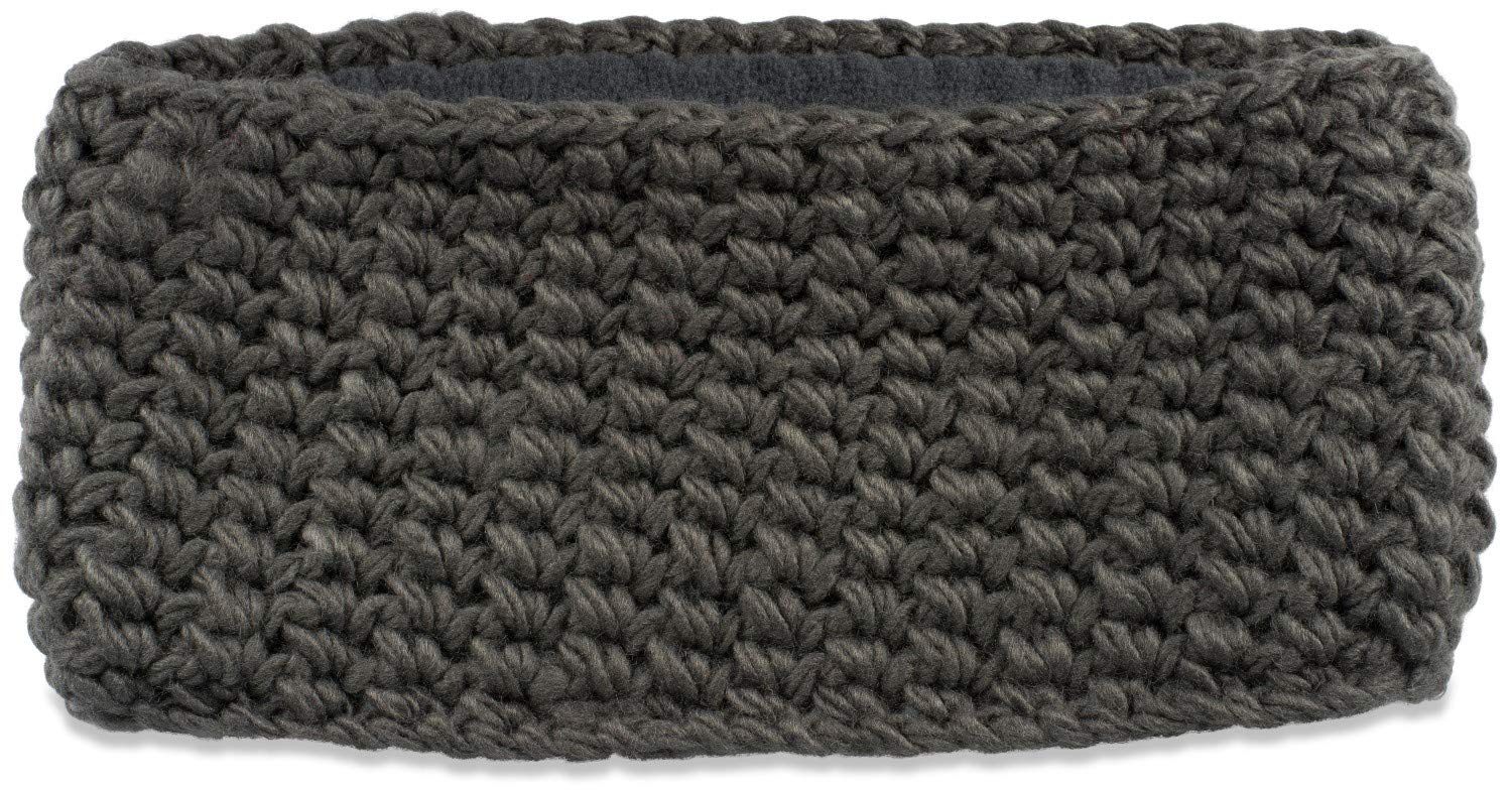 styleBREAKER Women wide coarse crocheted headband plain, Thermo Fleece lining, tube scarf, winter headband 04026050, color:Dark Grey