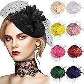 Jeyiour 9 Pcs Fascinators Hats Tea Party Feather Pillbox Hat with Clips for Women Halloween Veil Flower Hat, 9 Colors