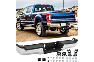 SAFAUTOPARTS Rear Steel Step Bumper Assembly for 2017-2022 Ford F250 F350 F450 Super Duty with Park Sensor Holes Chrome Back Bumper Replacement for FO1103198,with Pads Brackets and License Plate Lights