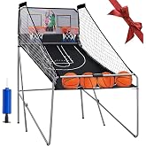 Outspurge Foldable Electronic Dual Basketball Arcade Game,Double Shot 2 Player, 8 Game Options w/4 Balls LED Scoring System &amp; Indoor Basketball Game for Youth, Adults
