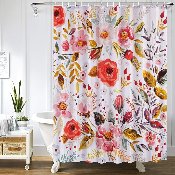 Uphome Fabric Floral Shower Curtain For Bathroom Colorful Spring Flower Cloth Shower Curtain Set With Hooks Chic Rose Bathroom Accessories Decor Waterproof And Heavy Duty 72x72 Furniture Decor Amazon Com