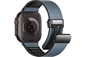 Charlam Magnetic Leather Bands Compatible with Apple Watch Bands 49mm 46mm 45mm 44mm 42mm 41mm 40mm 38mm Men Women,Genuine Le