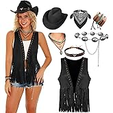 Womens Western Cowgirl Costume Cowboy Outfits Tassels Fringe Vest Hat 7pcs Set