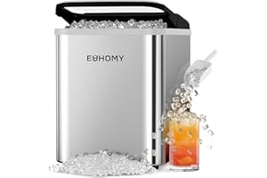 EUHOMY Nugget Ice Maker Countertop, Ready in 8 Mins, Self-Cleaning, 34lbs/24H Portable Ice Maker Machine with Ice Scoop & Basket, Sonic Ice Makers with Chewable Pellet Ice for Home/Party/RV/Camping