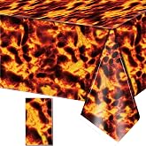 Irenare 1 Piece Lava Tablecloth Volcano Halloween Decorations | Plastic Table Cloth for Castle Themed Parties, Stone Brick Design, Easy Cleanup for Knight Banquet Decor, 4.3 x 7.2 Feet
