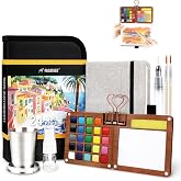 Pagather Travel Watercolor Paint Set, 24 Colors Mini Portable Pocket Kit | Includes Water Brush and Compact Design, Perfect for Beginners, Hobbyists and Artists to Create Beautiful Paintings Anywhere