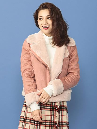 Amazon ミーア フェイクムートンライダースジャケット レディース ピンク 日本 F Free サイズ コート ジャケット 通販