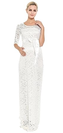 M2b Maternity Evening Dress Lace Ivory Off White Maxi Baby Shower