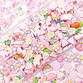 JINDUODUO 100Pcs Flatback Resin Slime Charms, Kawaii Assorted Cute Charms for DIY Crafts, Scrapbooking, Phone Case Decor, Bulk Assorted Ornaments (pink)