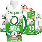 Orgain Organic Nutritional Protein Shake, Strawberries & Cream - 16g Grass Fed Whey Protein, Meal Replacement, 20 Vitamins & Minerals, Fruits & Vegetables, Gluten Free, Non-GMO, 11 Fl Oz (12 Pack)