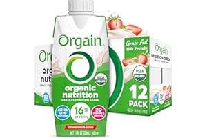 Orgain Organic Nutritional Protein Shake, Strawberries & Cream - 16g Grass Fed Whey Protein, Meal Replacement, 20 Vitamins & Minerals, Fruits & Vegetables, Gluten Free, Non-GMO, 11 Fl Oz (12 Pack)
