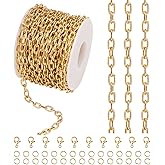 UMAOKANG 32.8 Feet Gold Plated Chain for Jewelry Making Aluminum Small Paperclip Jewelry Chains Bulk with Jump Rings and Lobster Clasps