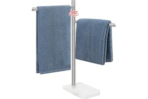 BathAce Hand Towel Holder, F-Shape Hand Towel Stand with Marble Base, Stainless Steel Swivel Hand Towel Rack Standing Towel Bar for Bathroom Kitchen Countertop, 2 Arms (Brushed Nickel)
