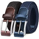 BULLIANT Belt for Men 2Pack,Mens Gift Stretch Braided Web Belt Elastic for Casual Golf Jeans,1 3/8"