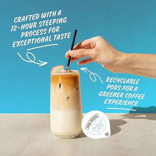 JAVA HOUSE FRENCH VANILLA LATTE COLD BREW COFFEE PODS, (12 COUNT) PEEL AND POUR PODS HOT OR ICED