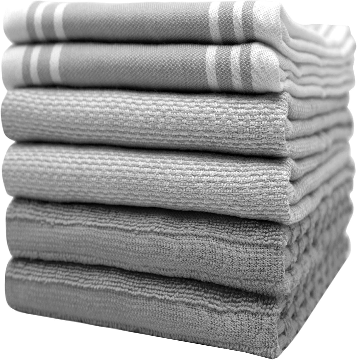 Premium Kitchen Towels (20”x 28”, 50 x 70 cm, 6 Pack), Large Cotton Kitchen Hand Towels, Vintage Striped Flat & Terry Towel