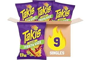 Takis Fuego 9 ct, 17 oz Fiesta Size Case, Hot Chili Pepper & Lime Flavored Extreme Spicy Rolled Tortilla Chips