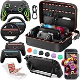 COOWPS Switch 2 Pro Controller Accessories Bundle 17-in-1, Essential Kits | Travel Storage Case, Joy-Con Grip, 9H Screen Protectors, Protective Case, Steering Wheels, 24 Game Card Case, Thumb Grip Caps