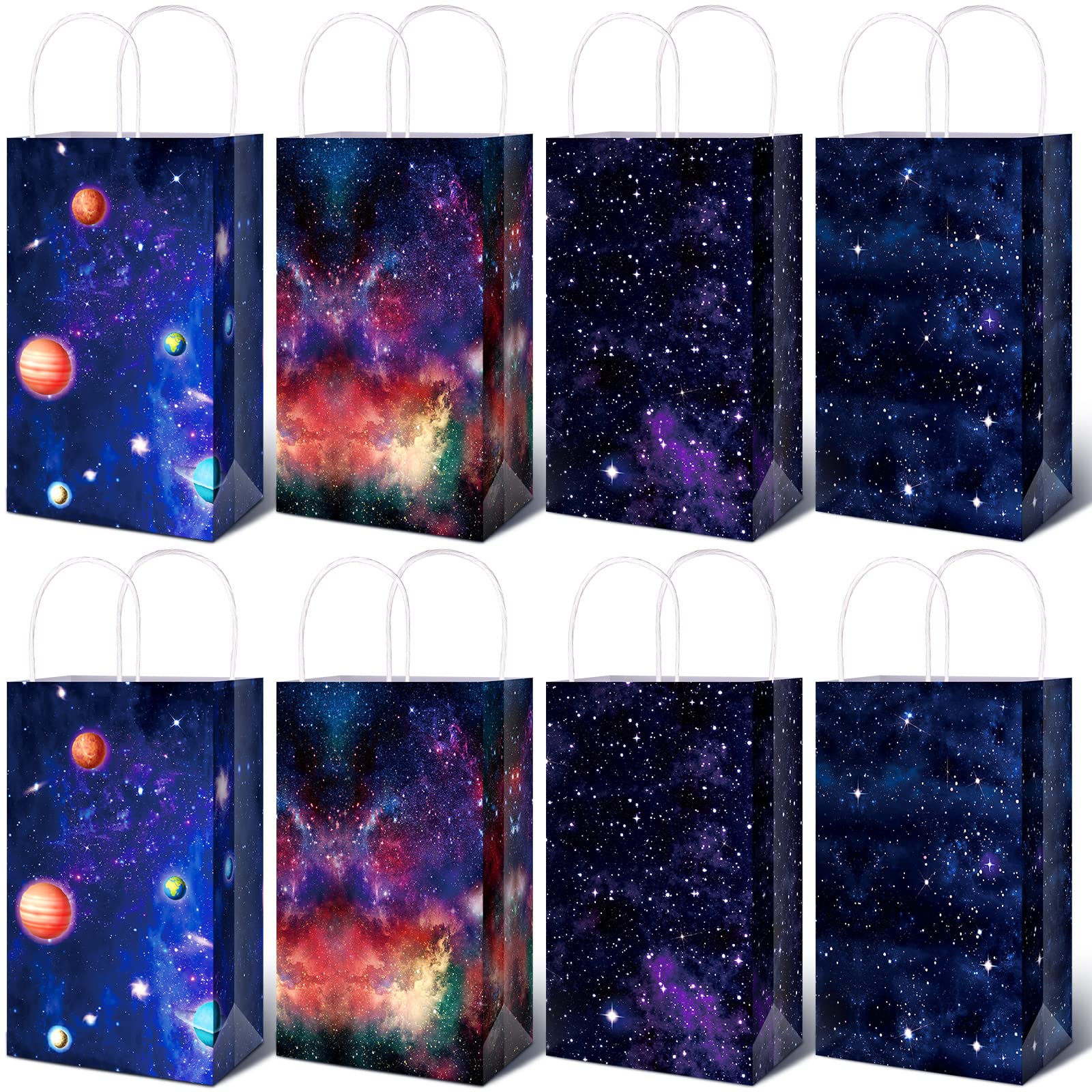 Nezyo Outer Space Present Bags - 24 Pack Galaxy Gift Bags for Kids' Space Theme Party Supplies(Galaxy Style)