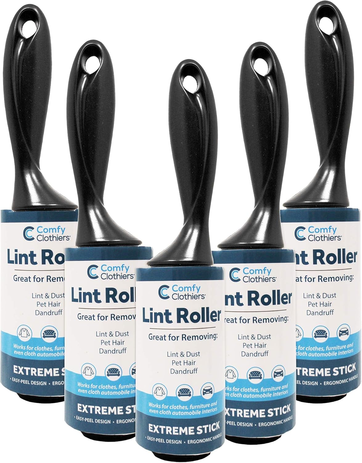 Extra Sticky Lint Rollers for Clothes, Dust & Lint - 475 Sheets Total (5 Rolls/95 Sheets Per Roll) 5 Handles - Lint Rollers for Pet Hair Combo by Comfy Clothiers