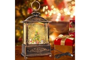 KOLEWO4EVER 10.8'' Christmas Lighted Water Lantern USB Power Snowing Water Glitters Lighted Singing Snow Globe Lantern Christmas with 6H Timer, Musical LED Lighted Scene for Christmas Home Decoration Gift