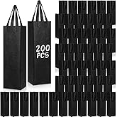 Windyun 200 Pcs Wine Gift Bags with Handle Reusable Small 13.8x3.5x3.9 Inches Liquor Bottle Totes Bulk for Birthday Wedding Christmas Holiday Party (Black)