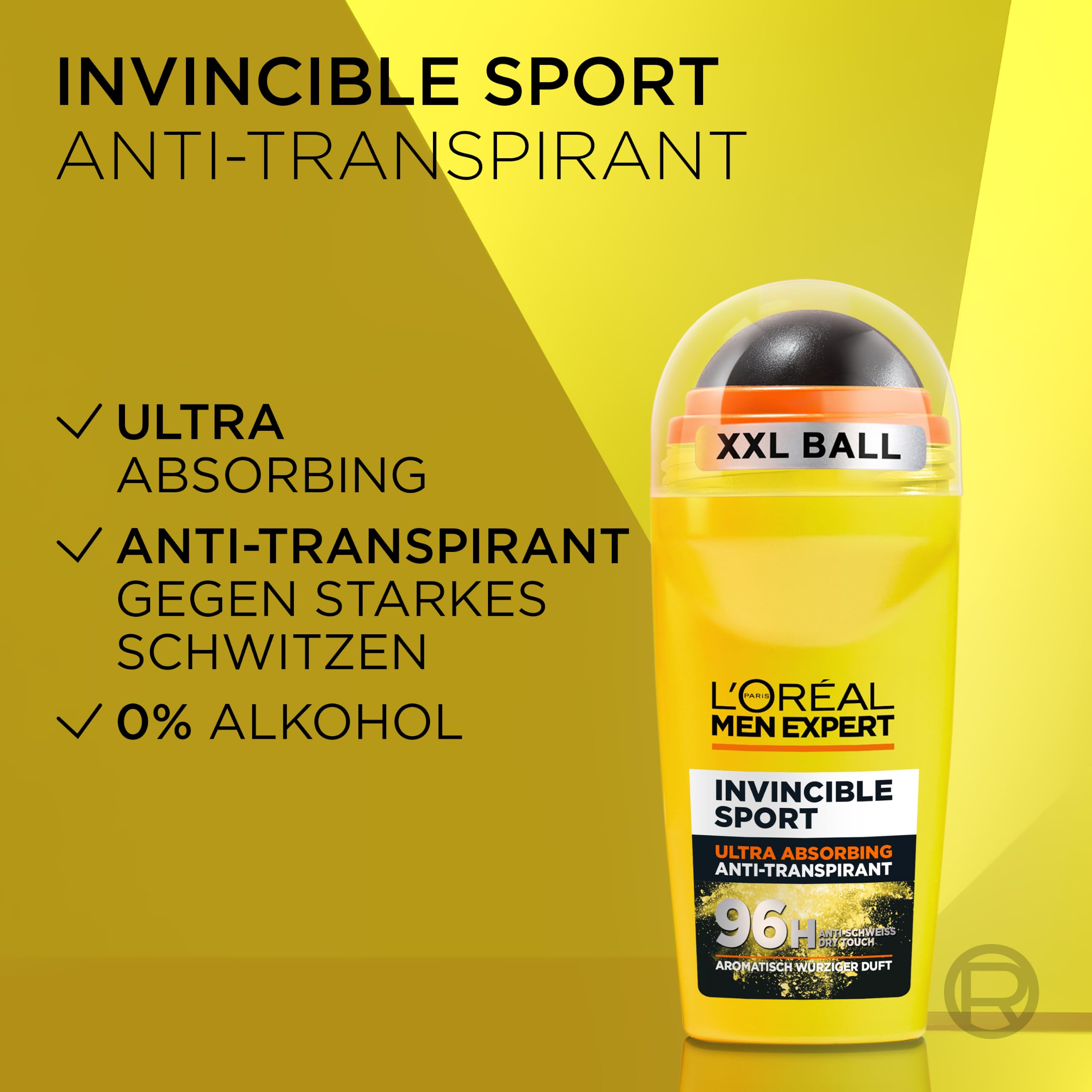 L'Oréal Men Expert Kompaktes Deo für Männer, Langanhaltender Deoroller gegen Schweiß mit 96 Stunden Wirkung, Invincible Sport, 6 x 50 ml 3