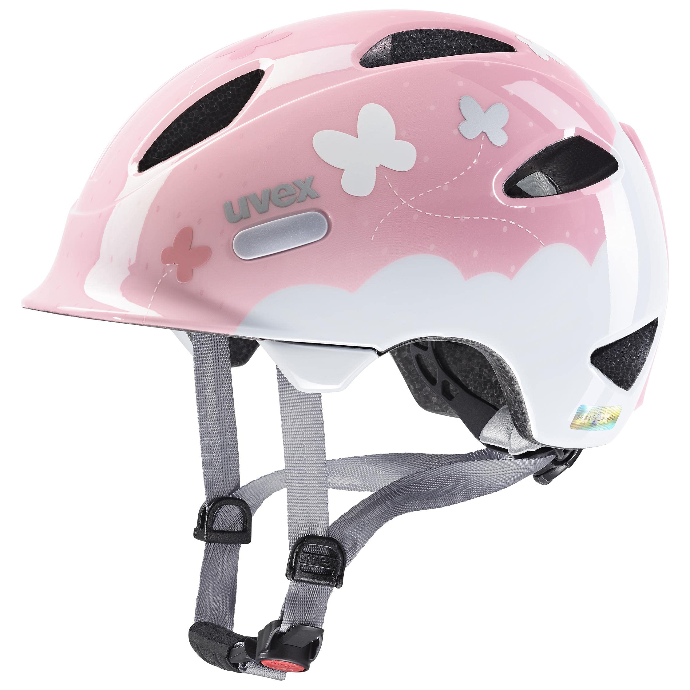 uvex Oyo Style - Lightweight Kids Bike Helmet for Children - Individual Fit - Upgradeable with an LED Light - Butterfly Pink - 45-50 cm