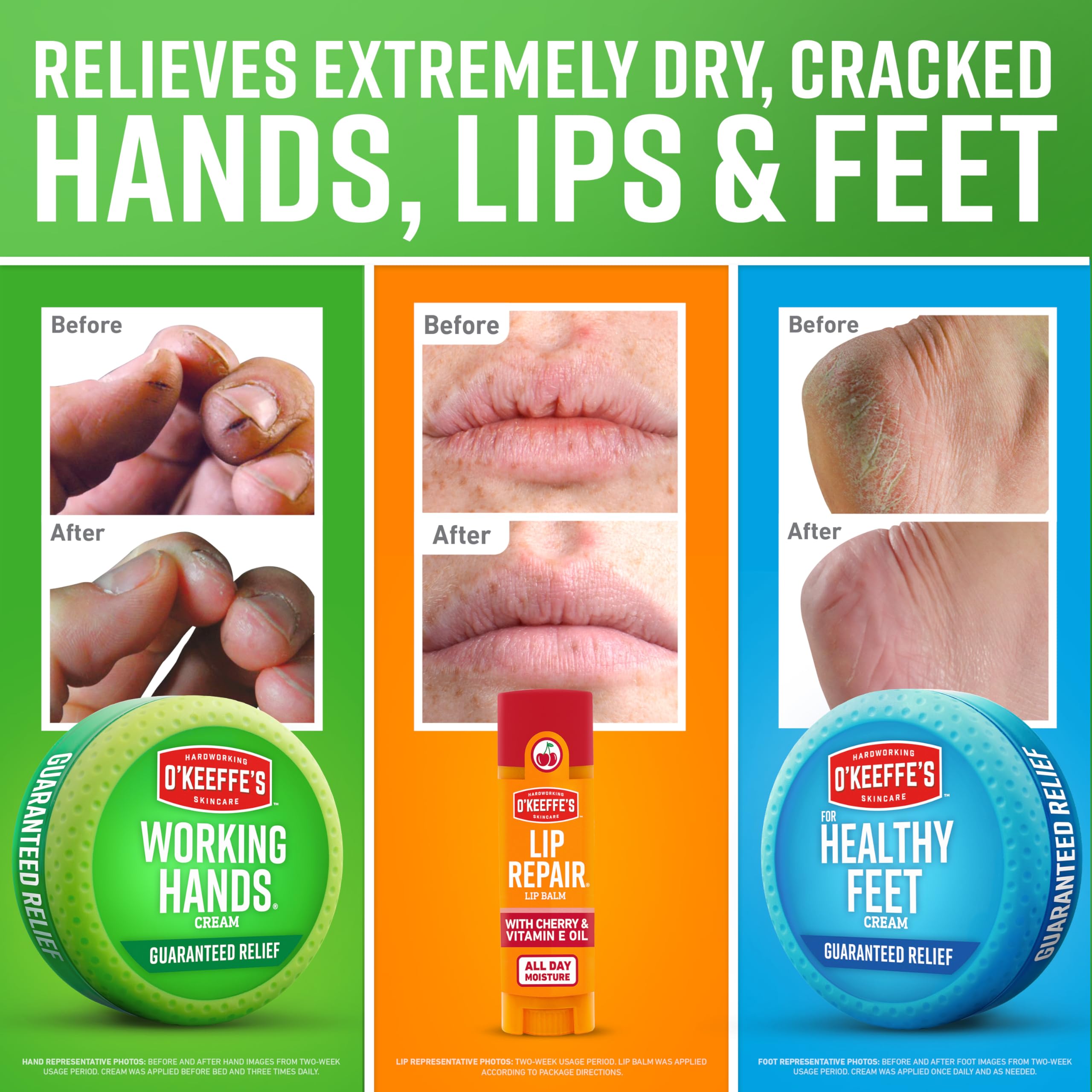 O'Keeffe's Giftbox Including Lip Repair with Cherry and Vitamin E Oil Stick, Working Hands Jar and Healthy Feet Jar, Gift Idea