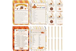 Fumete 135 Pieces Thanksgiving Party Games Sets, 125 Funny Happy Holiday Party Games Paper Cards with 10 Editable Pencils Gifts for Thanksgiving Fall Harvest Family Party Game Supplies