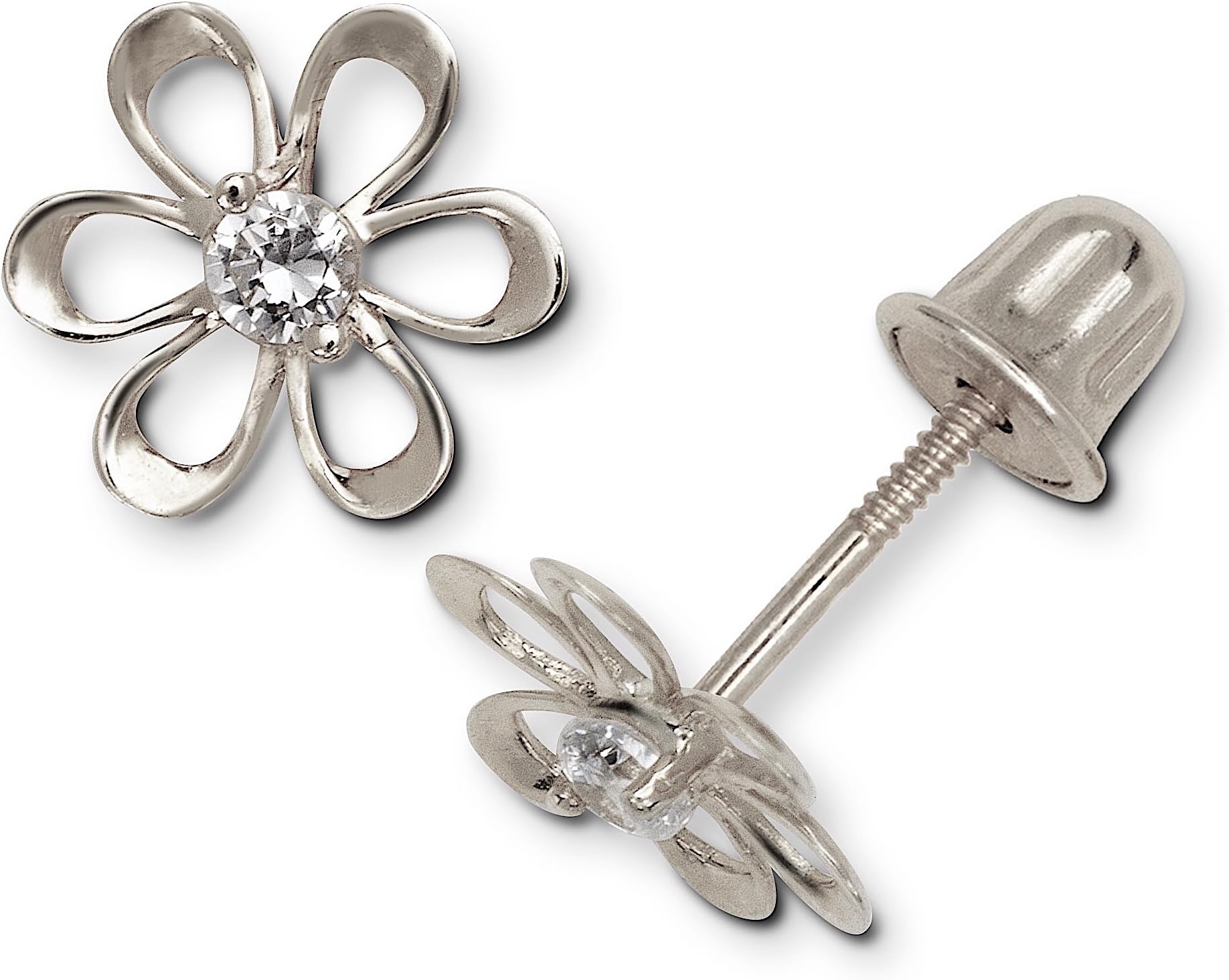 Jewelryweb – 14k Solid Gold Cubic Zirconia Daisy Stud Earrings – Sun Flower Screw Back Earrings – 8mm – Hypoallergenic – Flower Earrings for Women Girls