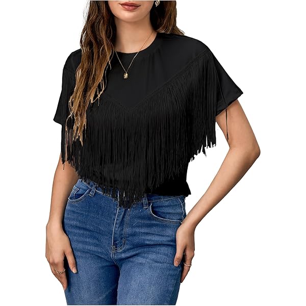 SS Aztec Fringe Hippy Short Sleeve Shirt Womens Ladies Top