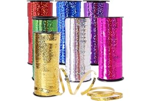 LAINRREW 7 Pack Curling Ribbon, Crimped Curling Ribbon Metallic Balloon Ribbon Gift Wrap Ribbon Balloon String Shiny Wrapping Ribbon for Crafts, Christmas, Birthday, Wedding, Party Decoration (Glittered)