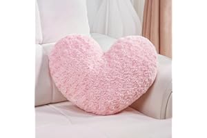Ailive Pink Heart Pillow Accent Pillow Decorative Throw Pillows for Chair Bed Couch and Living Room; Fabric with Delicate Rose Pattern, Available in 6 Colors, Perfect for Home Decor & Gift