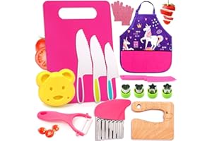 FUNCREVITY Kids Safe Knife Set for Toddlers Real Cooking Toddler Knives Sets with Unicorn Apron Cutting Board Crinkle Cutters Montessori Kitchen Tool Toy for Girl Boy Gifts for 3 4 5 6 Years Old
