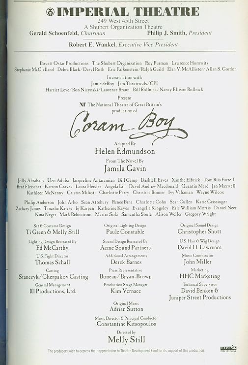 Coram Boy Broadway Playbill Jolly Abraham Uzo Aduba