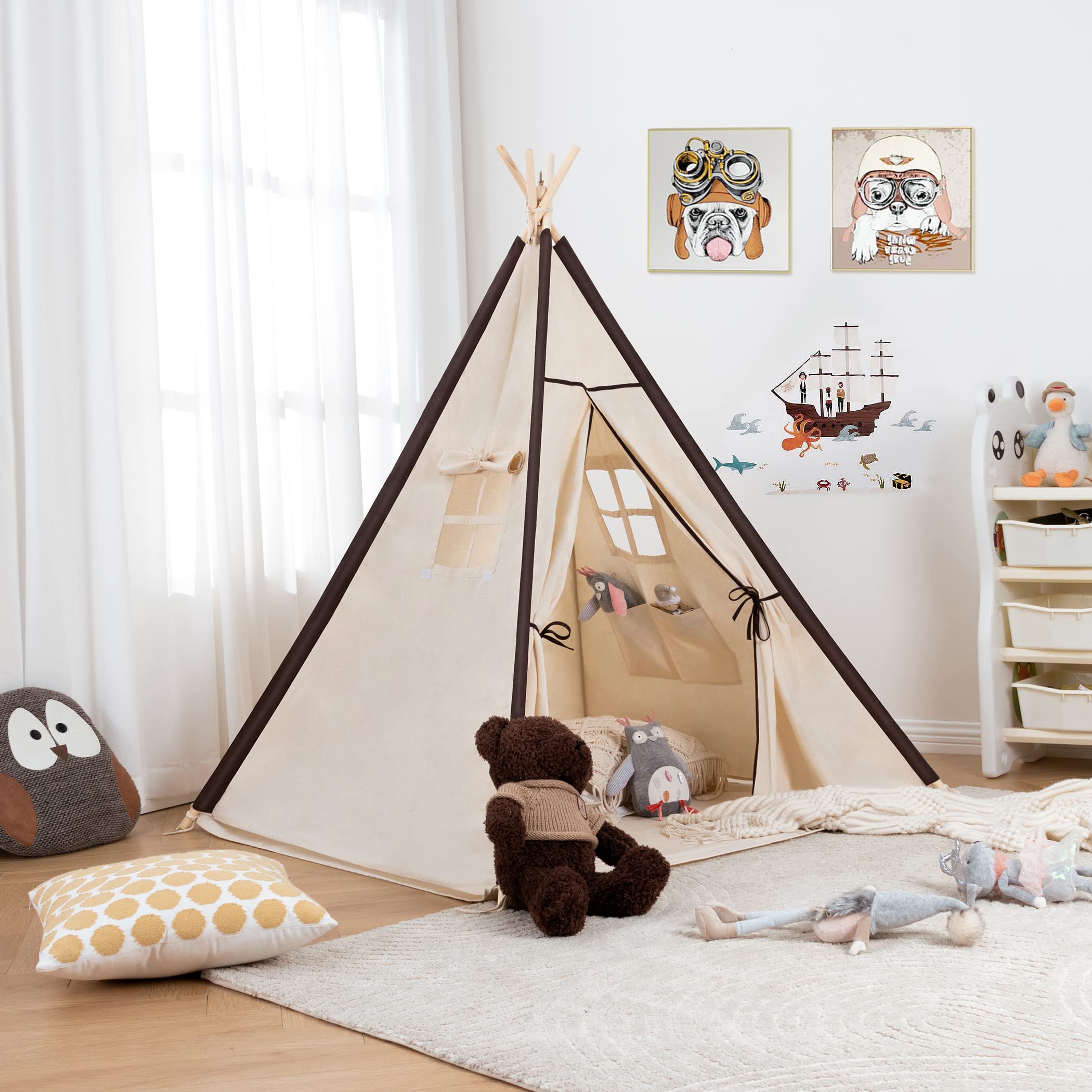 Lavievert Teepee Tent Play Tent for Kids, Gifts Playhouse with A Water Resistant Bottom Mat for Girls/Boys Indoor & Outdoor Playing