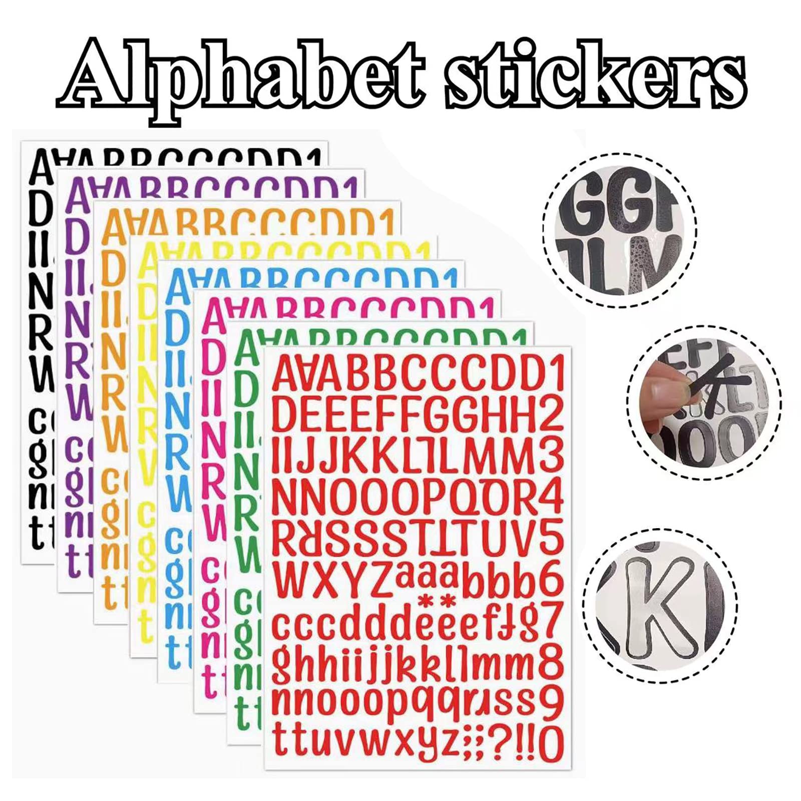 8 Sheets Letter Stickers, 1008 Alphabet Stickers,1 inch Vinyl Self-Adhesive Sticker Letters, Black Alphabets ABC Stickers, for DIY Mailbox House Numbers, Embellishments & Decorations Multicolor