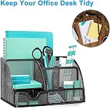 OKPOW Mesh Desk Organiser 6 Compartments 1 Drawer Black Office Stationery Tidy view 3