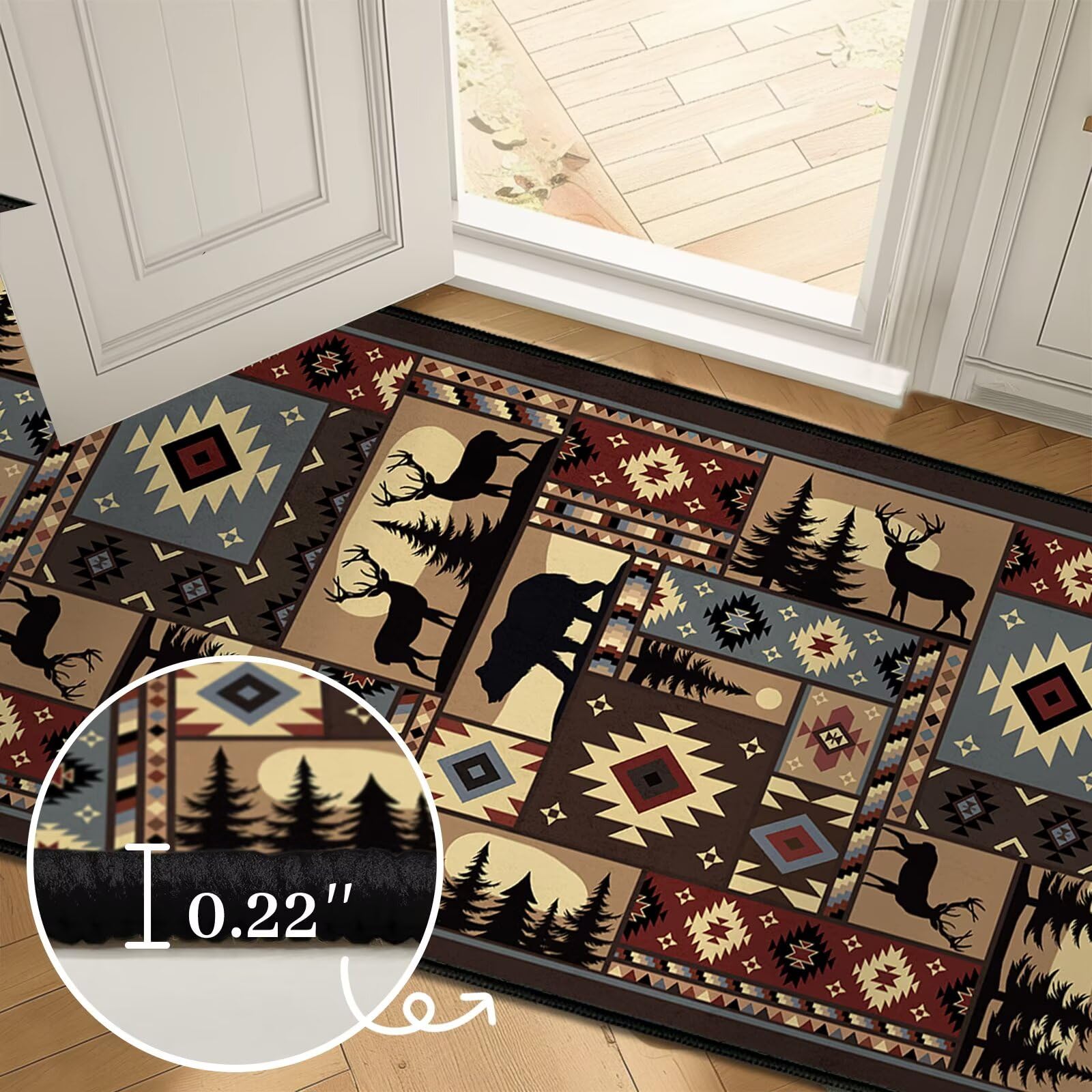 Condition photo showing New/Like New for rustic rug for living room,cabin wildlife area rug 5x7,buffalo plaid bear moose deer country,washabl