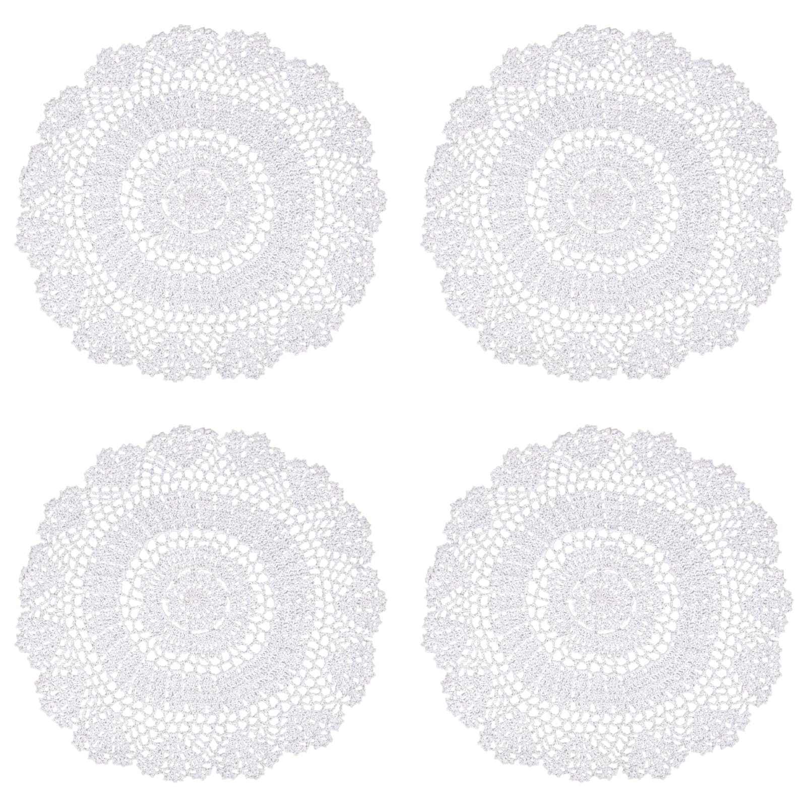kilofly Crochet Cotton Lace Table Placemats Doilies Value Pack, 4pc, Daisy, White, 13.7 inch