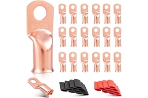 RED WOLF 2/0 AWG 3/8" Battery Cable Lug 20 PCS w/3:1 Heat Shrink Tubing for Wiring Insulation Black Red 20 PCS for Automotive Electrical 00 Gauge Wire Copper Lug Marine Grade M10 Ring Terminal Ends