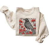 Raven Sweatshirt, Vintage Poppy Floral Graphic Pullover, Botanical Style | Black Raven Artwork, Red Poppy Flowers, Vintage Botanical Nature Inspired Style, Garden Theme, Soft Cozy Fleece