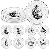 LOYIM 8 Pcs Vintage Halloween Dinnerware Set Halloween Plates Serving Dishes 8 Inch Reusable Gothic Dinnerware Set Salad Dessert Plates for Indoor and Outdoor Use Kitchenware Gift(Classic,8 Inch)