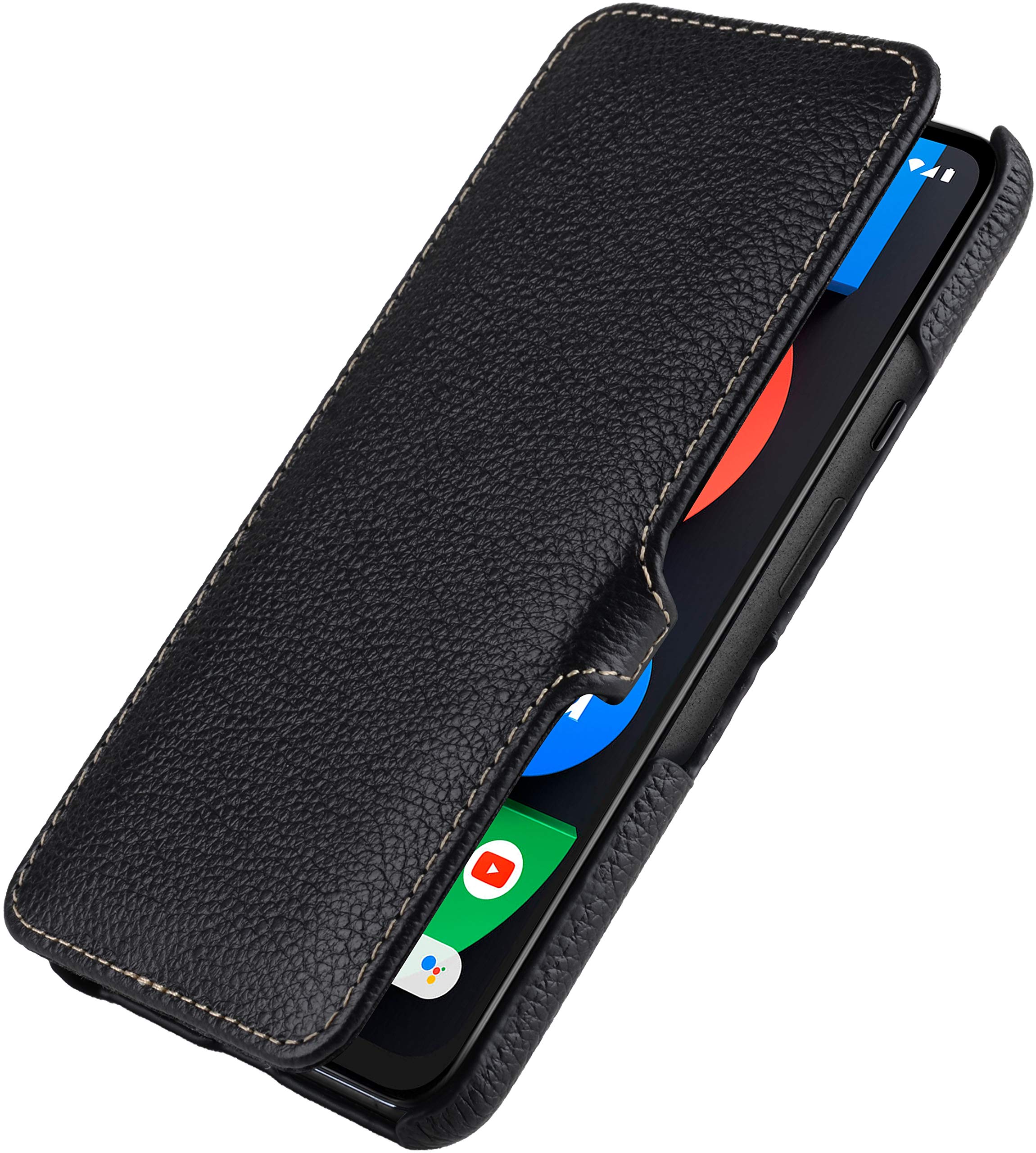 StilGut Book Type Flip Case for Google Pixel 4a 5G, Genuine Leather Pixel 4a 5G case with Closure, Black