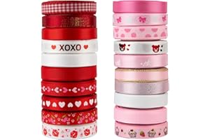 VATIN 20 Rolls 100 Yards Valentine's Day Ribbons Trims Printed Grosgrain Ribbons Polyester Satin Ribbon 3/8" Wide for Valentine's Day Wedding Gift Wrapping DIY Crafts