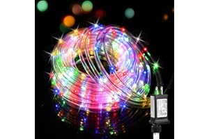 PUHONG (New) Rope Lights Outdoor, 33FT 100LED 8 Modes with Plug, Waterproof Tube Lights, Twinkle String Lights for Garden Porch Home Yard Wedding Party New Year Christmas Decoration - Multicolored